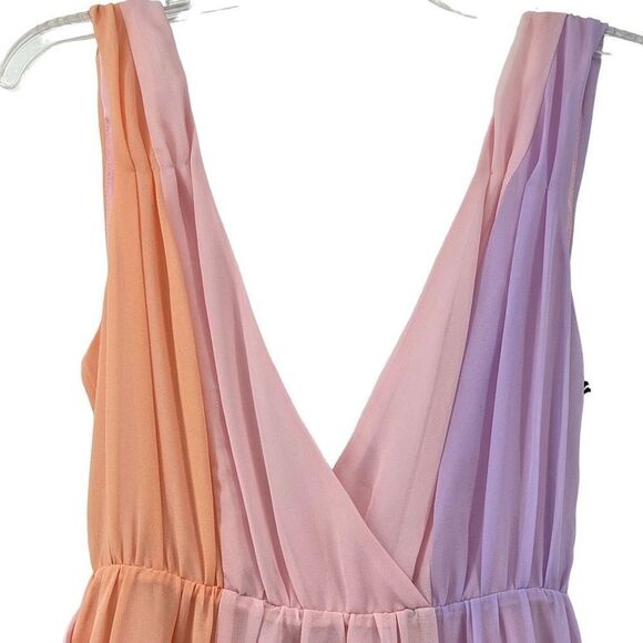 Privacy Please Maxi Dress Ombre Chiffon V‎ Neck Sleeveless Colorblock Gown XS - Picture 10 of 12